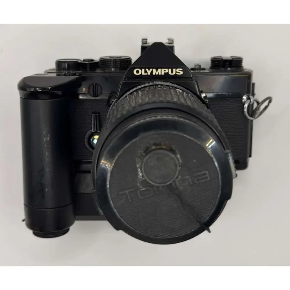 Olympus OM-1 35mm Film Camera w/ Tokina 35-105mm Lens Winder Case Tested Works